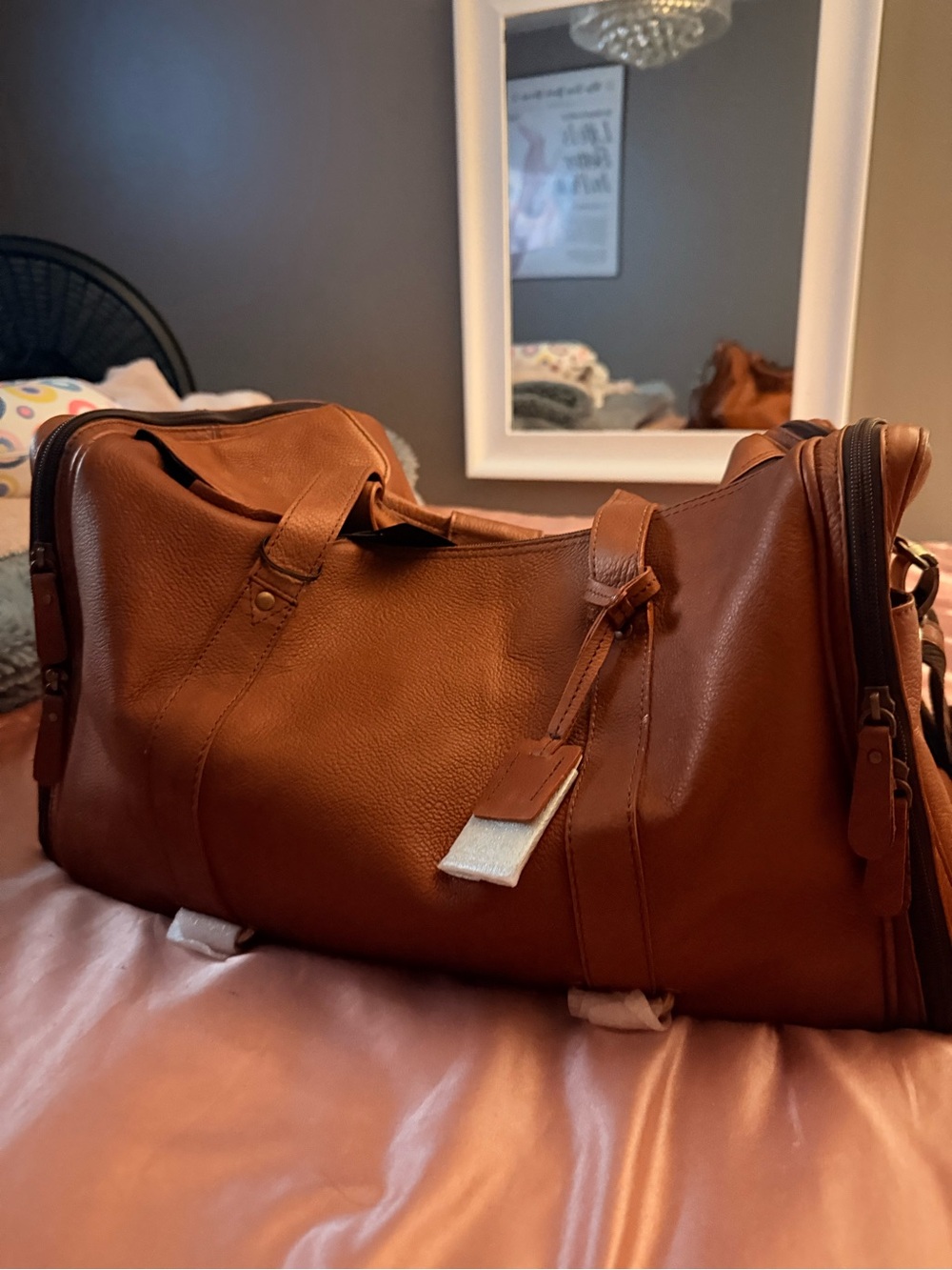 Bugatti Cognac Leather Travel Duffel Bag